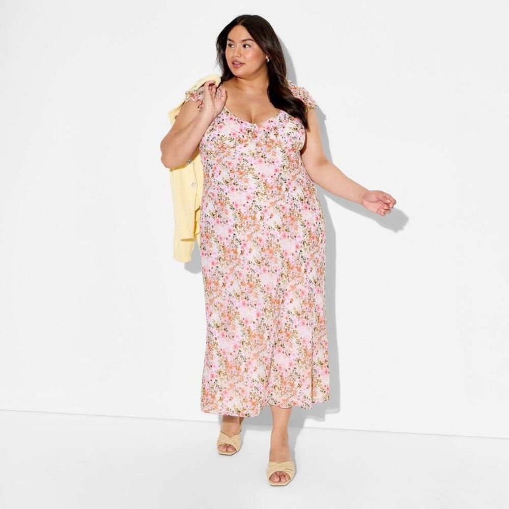 Women's Chiffon Ruffle Maxi Dress - Wild Fable Floral XXL: Cottagecore